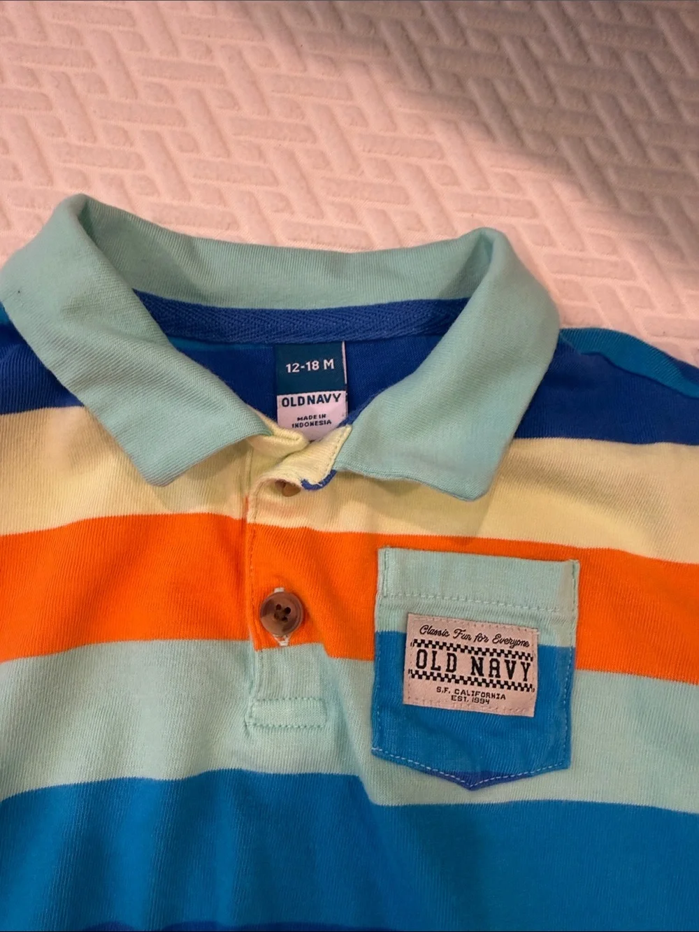 Striped Polo Shirt in Aqua, Blue & Orange - Kids